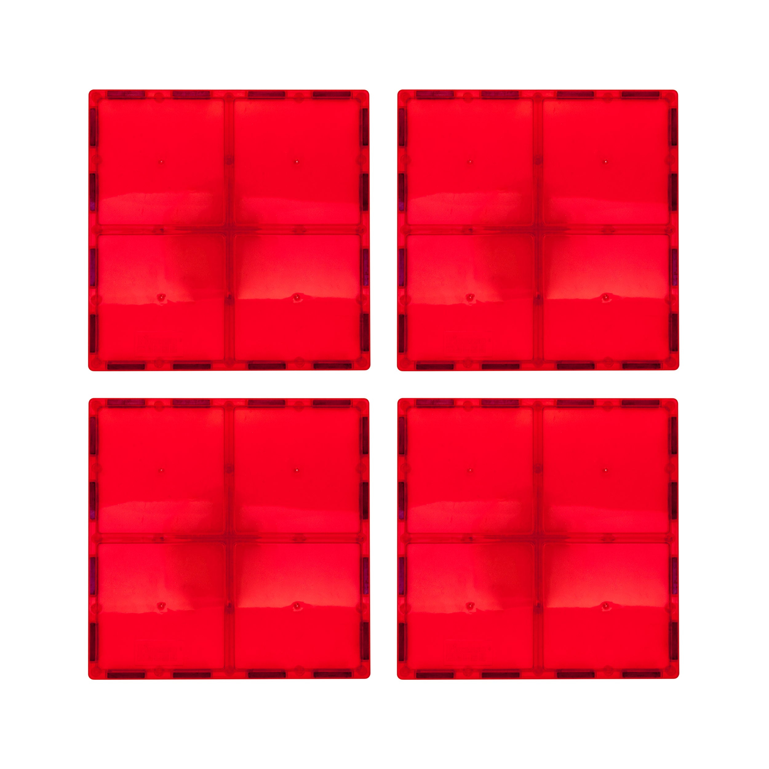 PicassoTiles 4 Piece 6" x 6" Red Square Magnetic Tiles