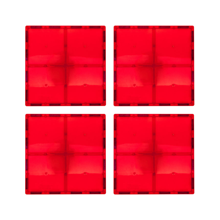 PicassoTiles 4 Piece 6" x 6" Red Square Magnetic Tiles