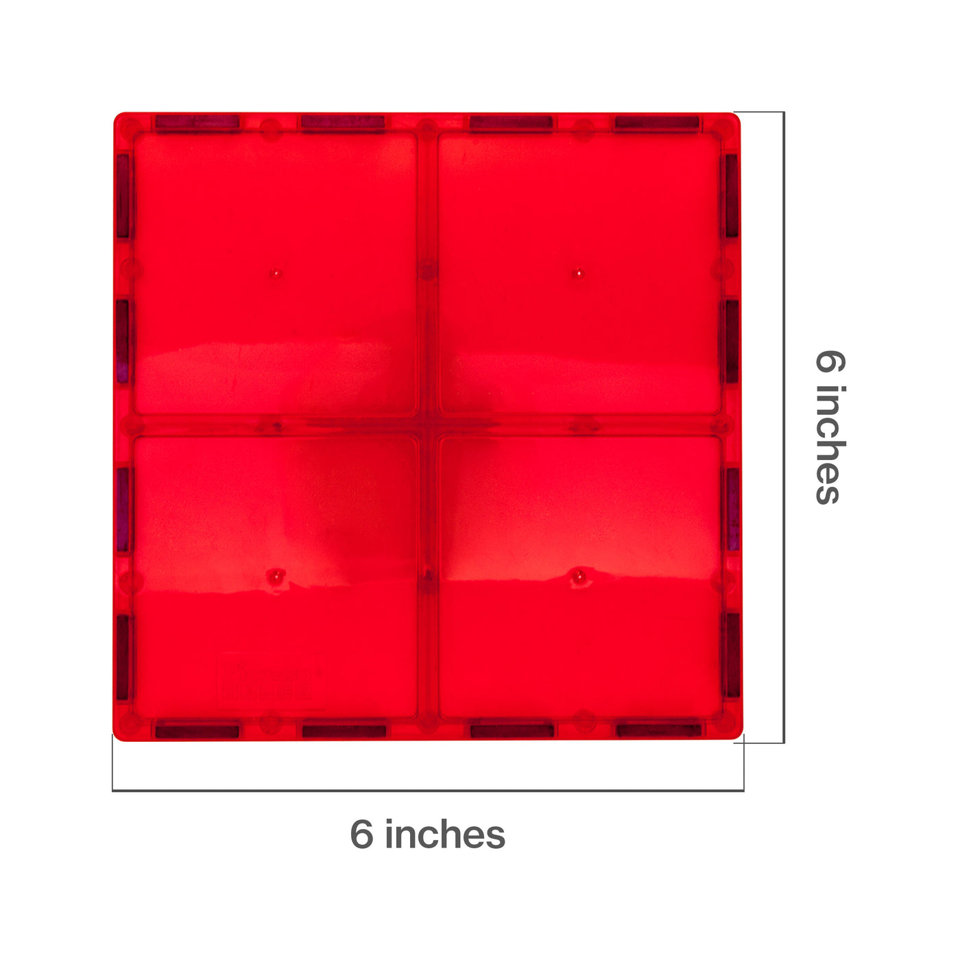 PicassoTiles 4 Piece 6" x 6" Red Square Magnetic Tiles