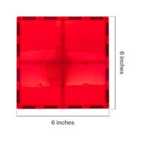 PicassoTiles 4 Piece 6" x 6" Red Square Magnetic Tiles
