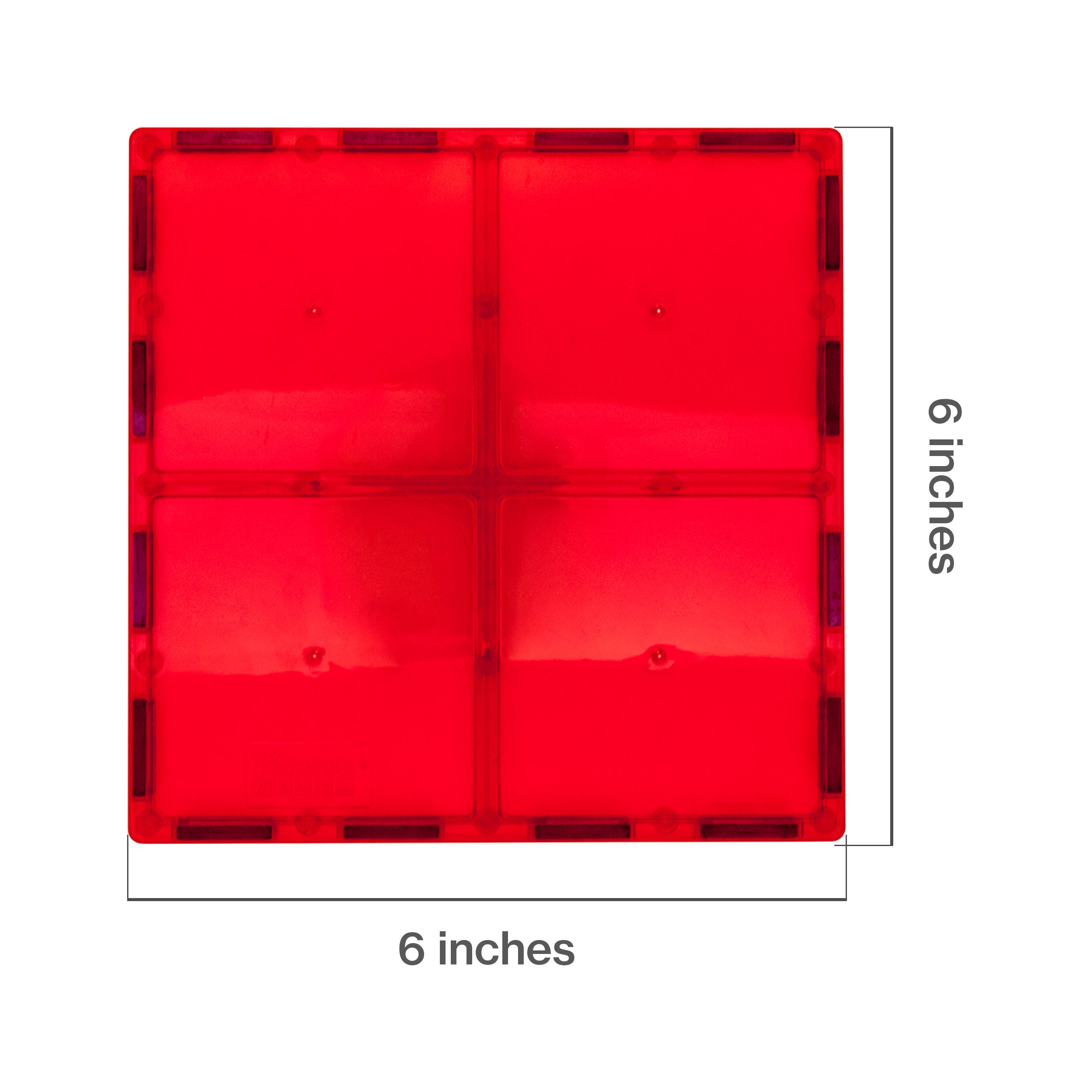 PicassoTiles 4 Piece 6" x 6" Red Square Magnetic Tiles