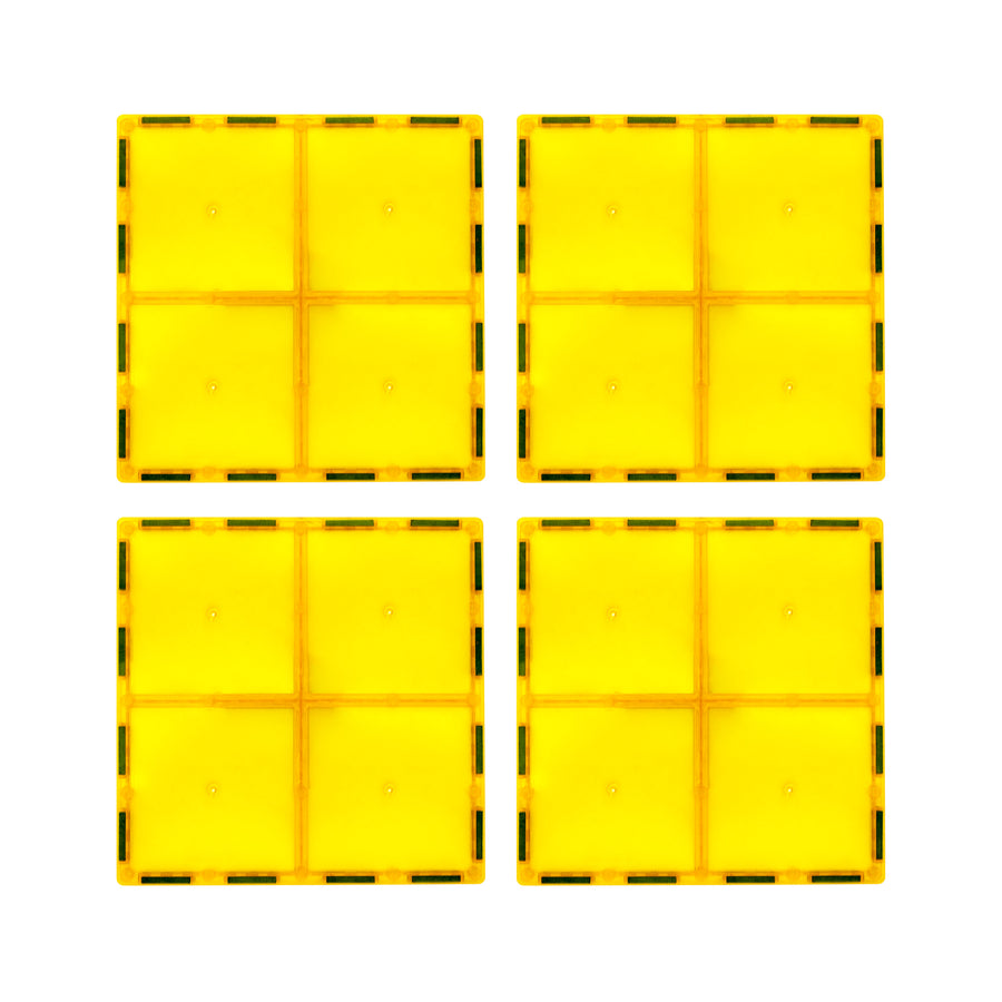 PicassoTiles 4 Piece 6" x 6" Yellow Square Magnetic Tiles