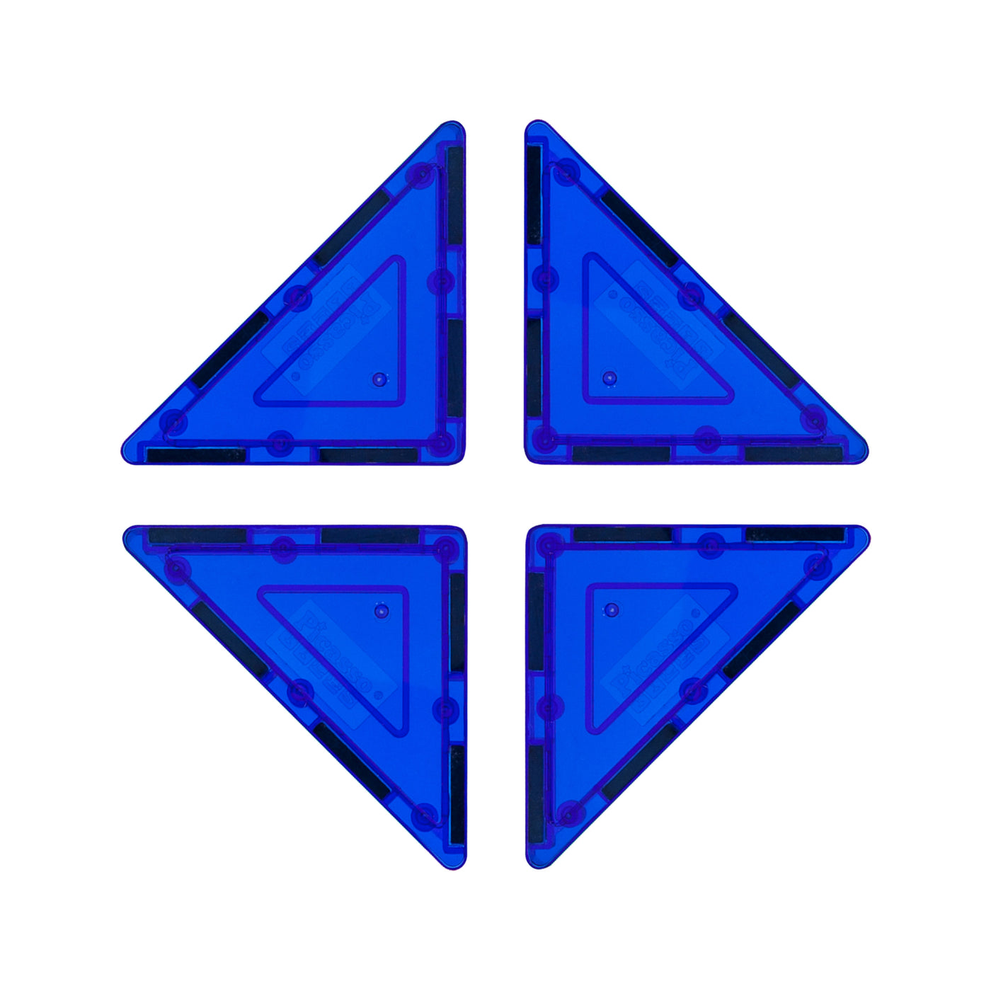 PicassoTiles 4 Piece Blue Right Triangle Magnetic Tiles