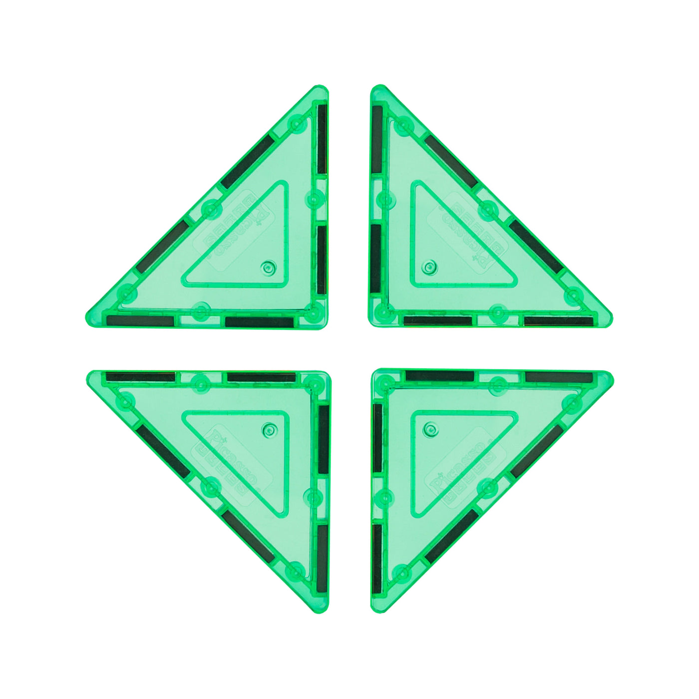PicassoTiles 4 Piece Green Right Triangle Magnetic Tiles