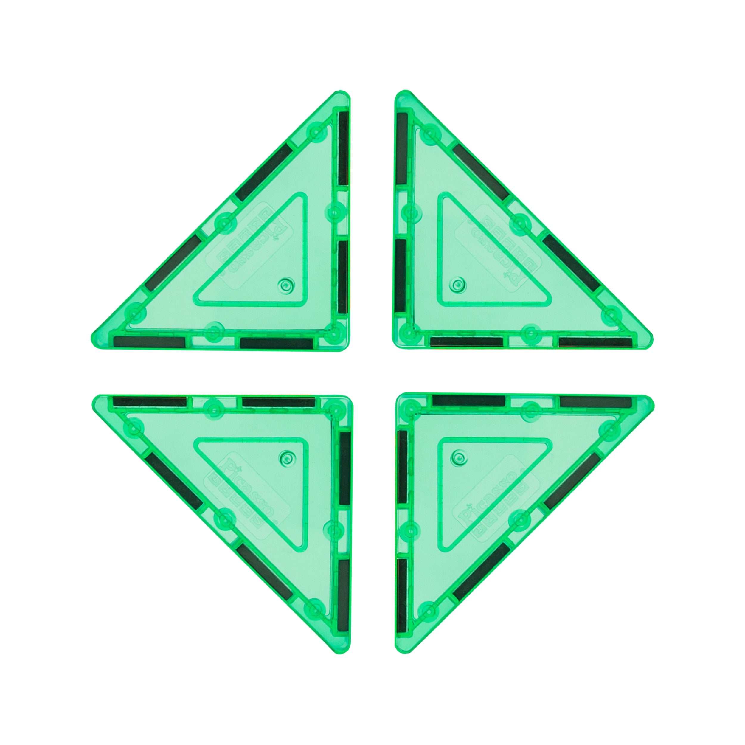 PicassoTiles 4 Piece Green Right Triangle Magnetic Tiles