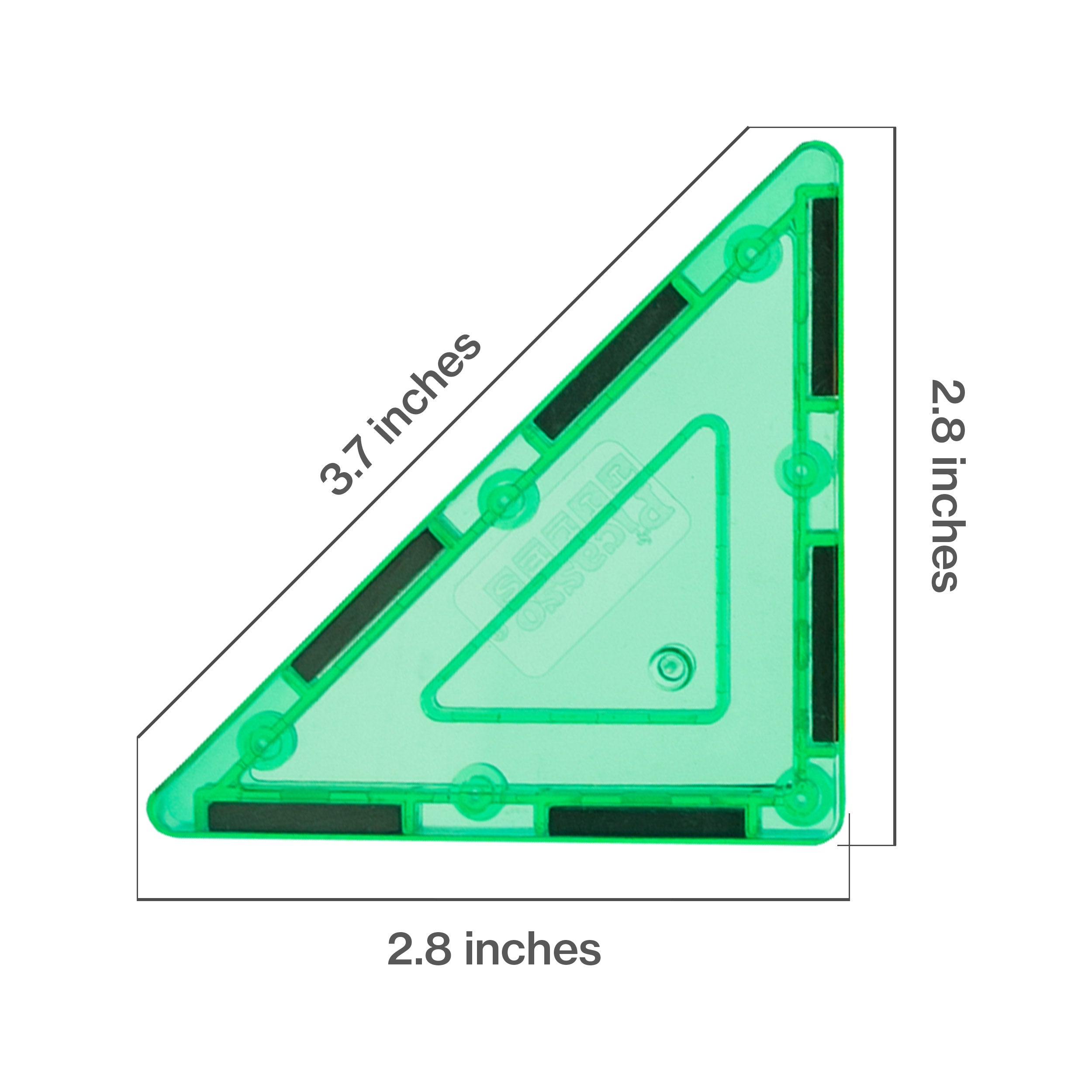 PicassoTiles 4 Piece Green Right Triangle Magnetic Tiles