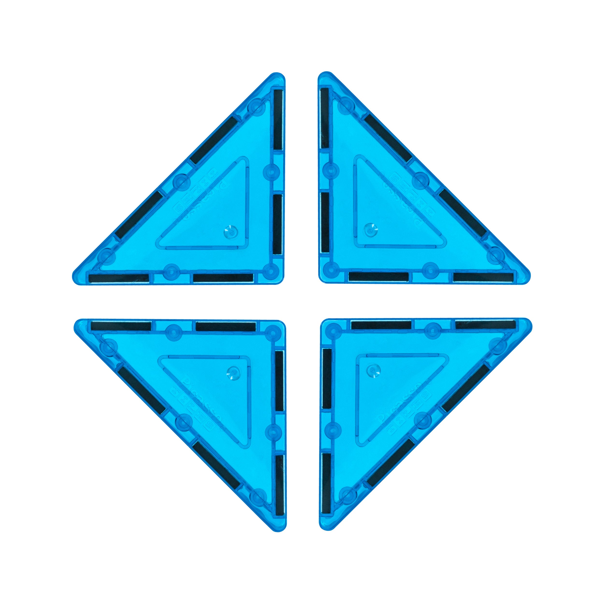 PicassoTiles 4 Piece Light Blue Right Triangle Magnetic Tiles