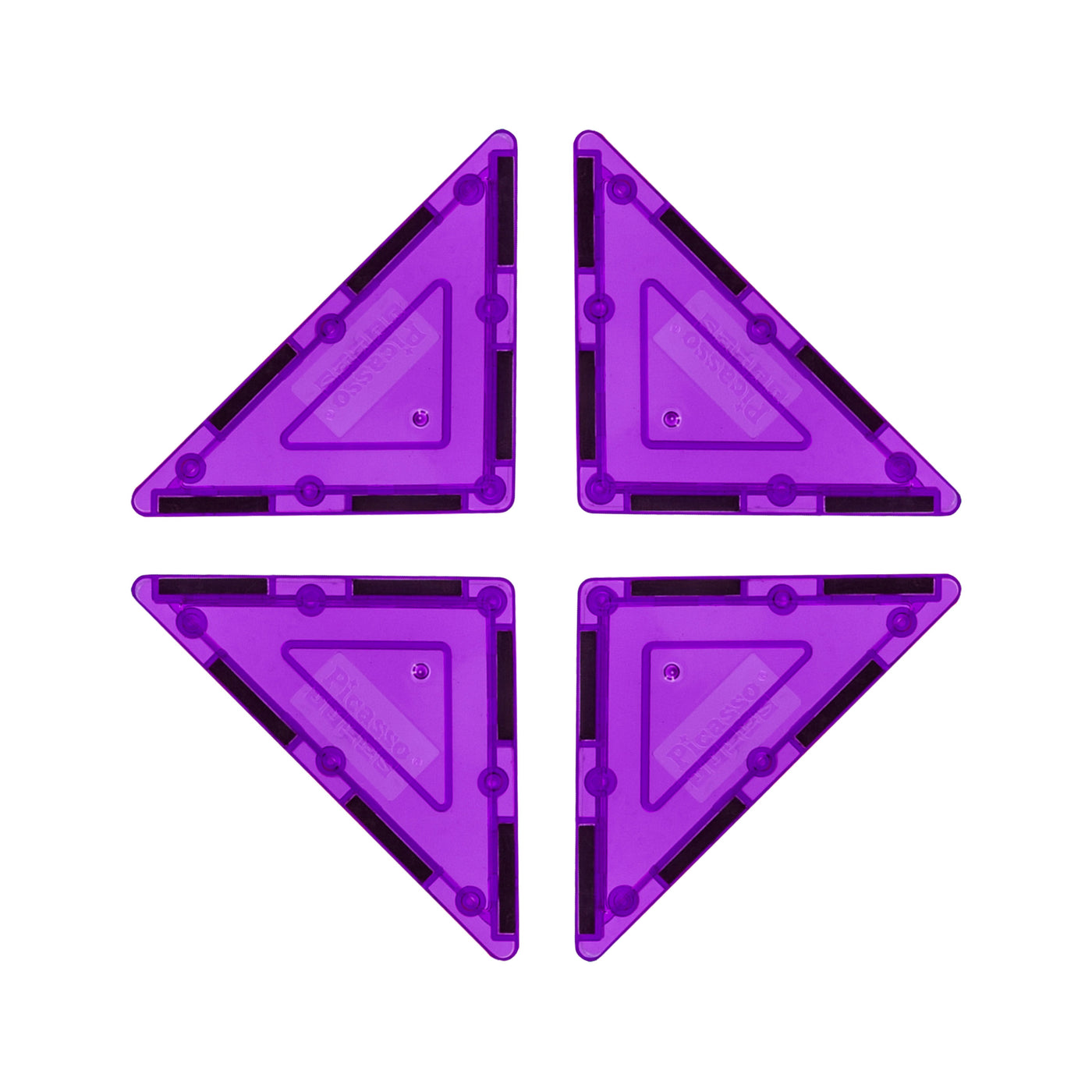 PicassoTiles 4 Piece Purple Right Triangle Magnetic Tiles