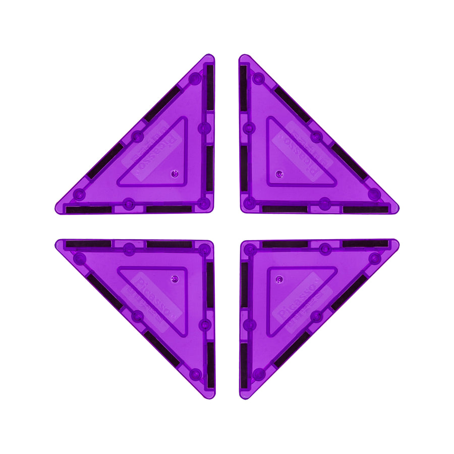 PicassoTiles 4 Piece Purple Right Triangle Magnetic Tiles