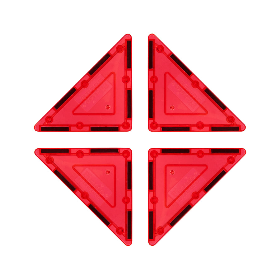 PicassoTiles 4 Piece Red Right Triangle Magnetic Tiles
