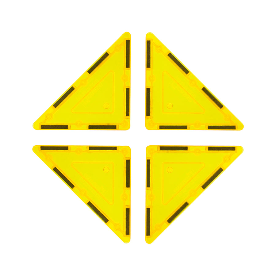 PicassoTiles 4 Piece Yellow Right Triangle Magnetic Tiles