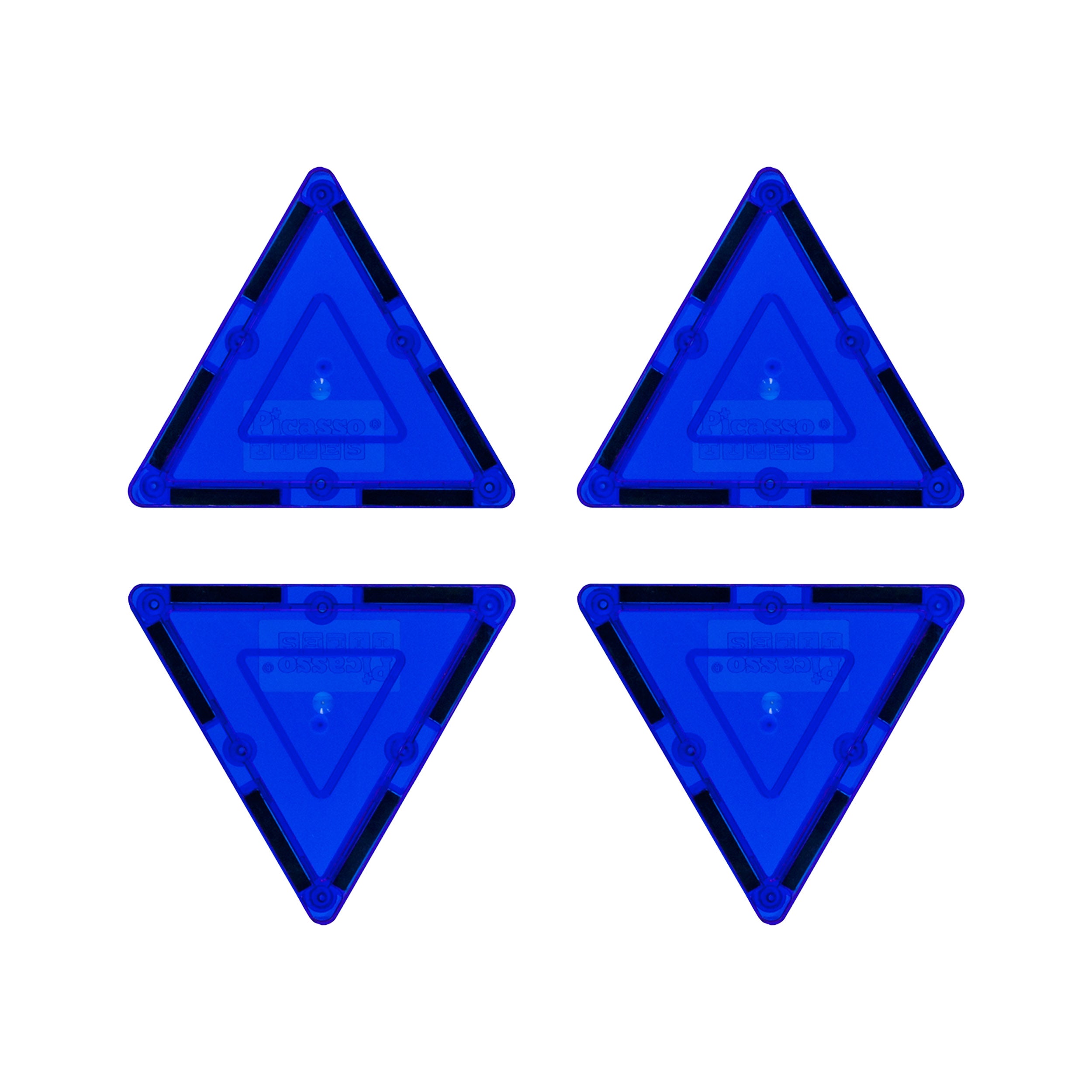 PicassoTiles 4 Piece Blue Small Triangle Magnetic Tiles