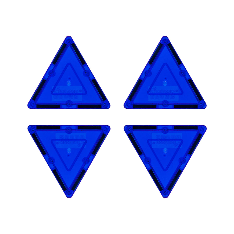 PicassoTiles 4 Piece Blue Small Triangle Magnetic Tiles