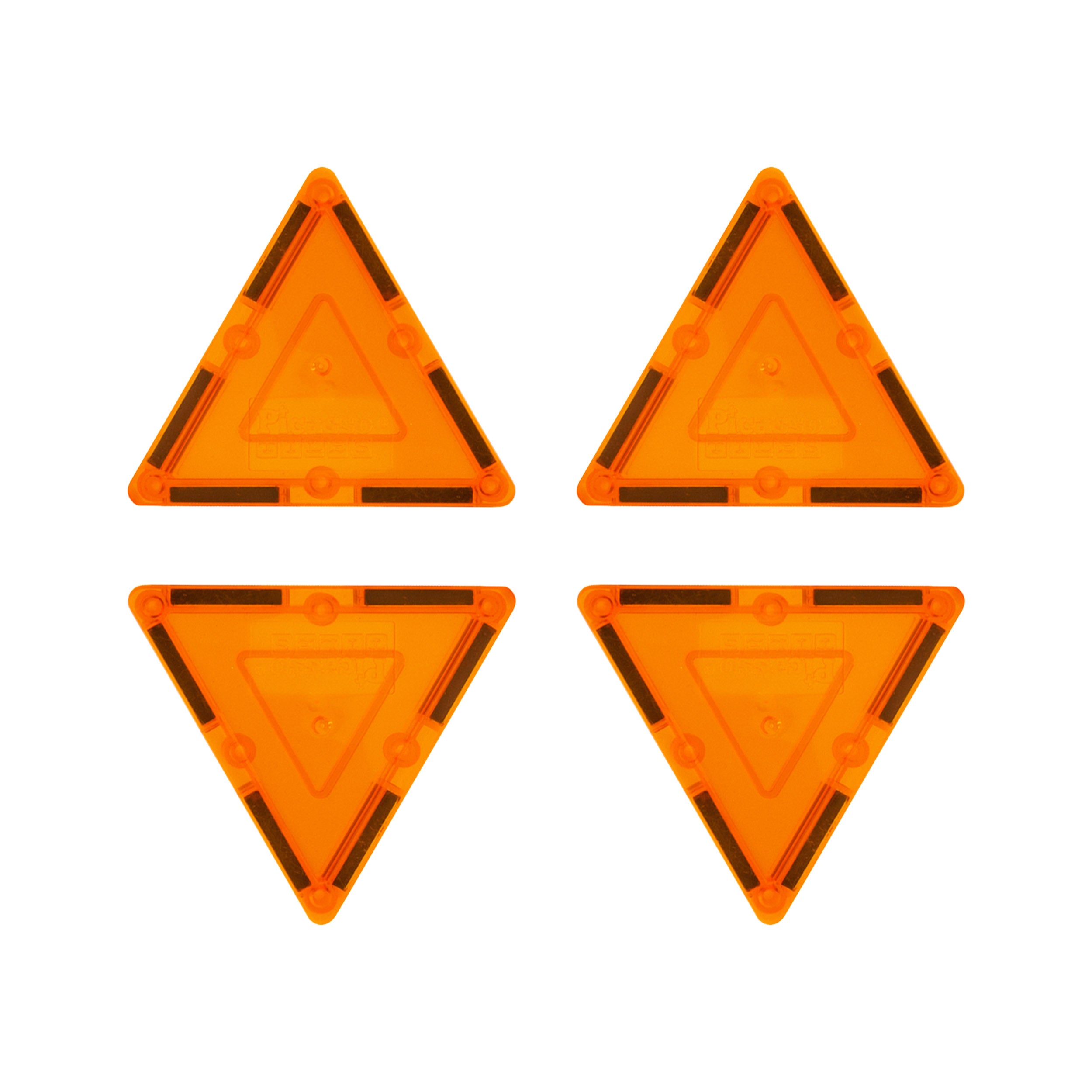 PicassoTiles 4 Piece Orange Small Triangle Magnetic Tiles