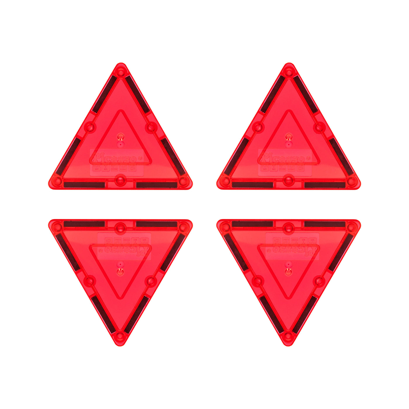 PicassoTiles 4 Piece Red Small Triangle Magnetic Tiles