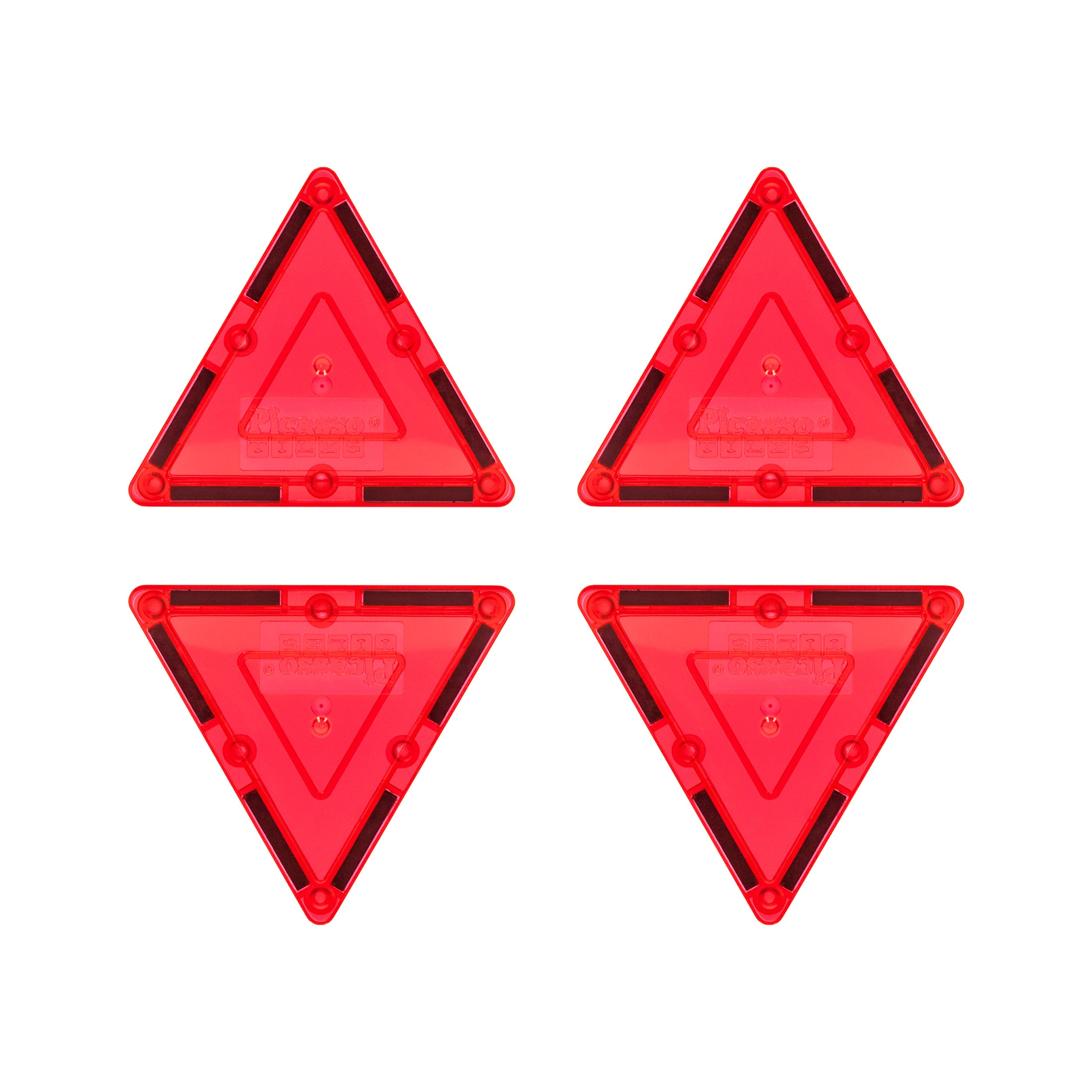 PicassoTiles 4 Piece Red Small Triangle Magnetic Tiles