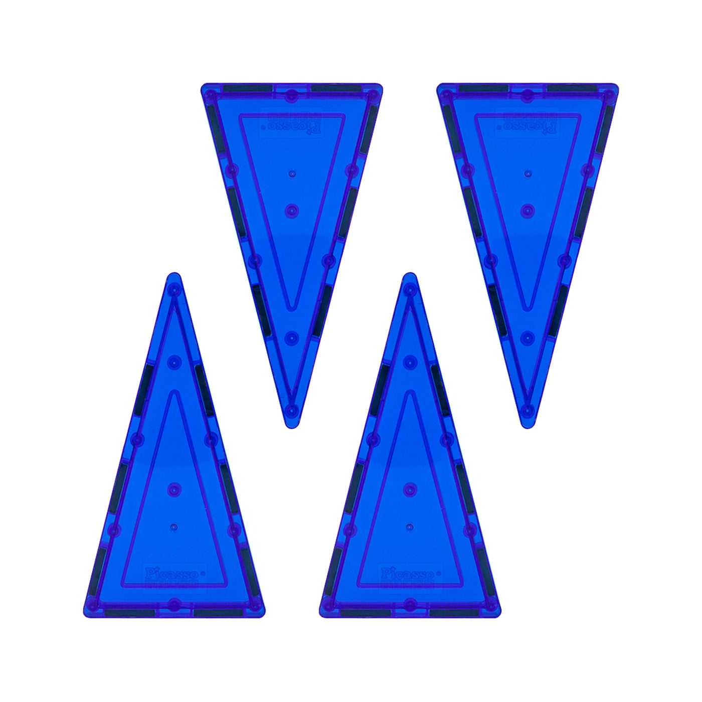 PicassoTiles 4 Piece Blue Tall Triangle Magnetic Tiles