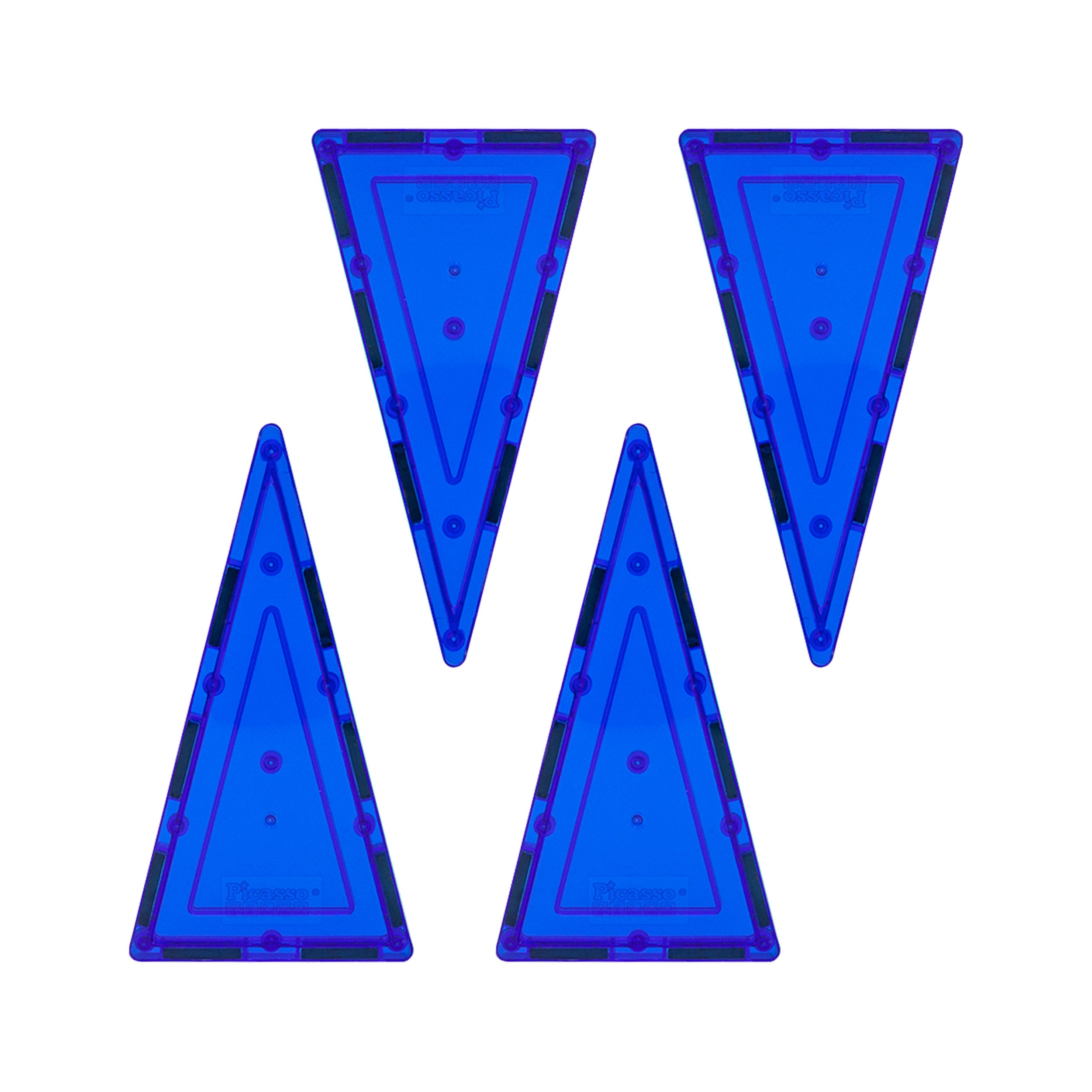 PicassoTiles 4 Piece Blue Tall Triangle Magnetic Tiles