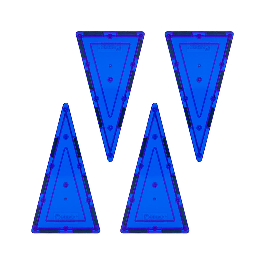 PicassoTiles 4 Piece Blue Tall Triangle Magnetic Tiles