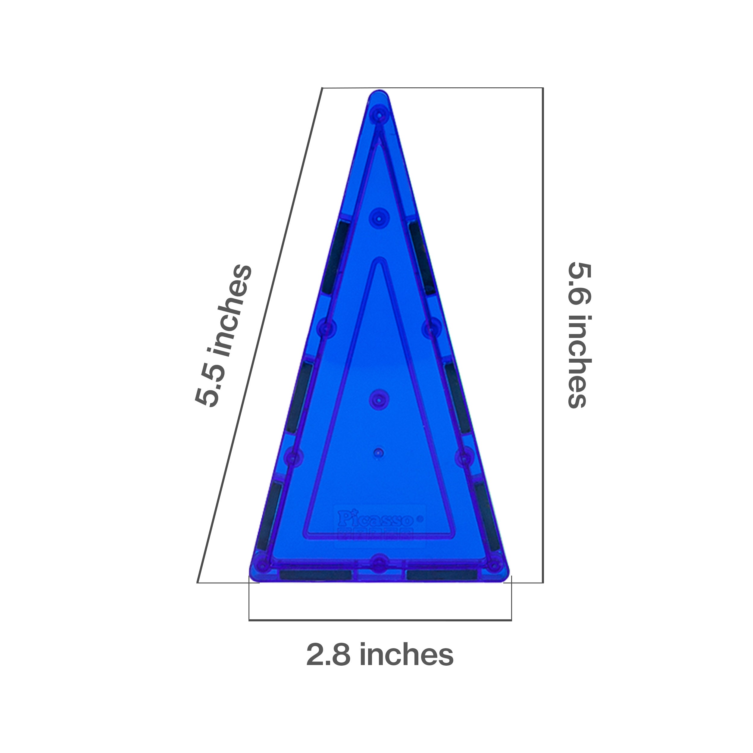 PicassoTiles 4 Piece Blue Tall Triangle Magnetic Tiles