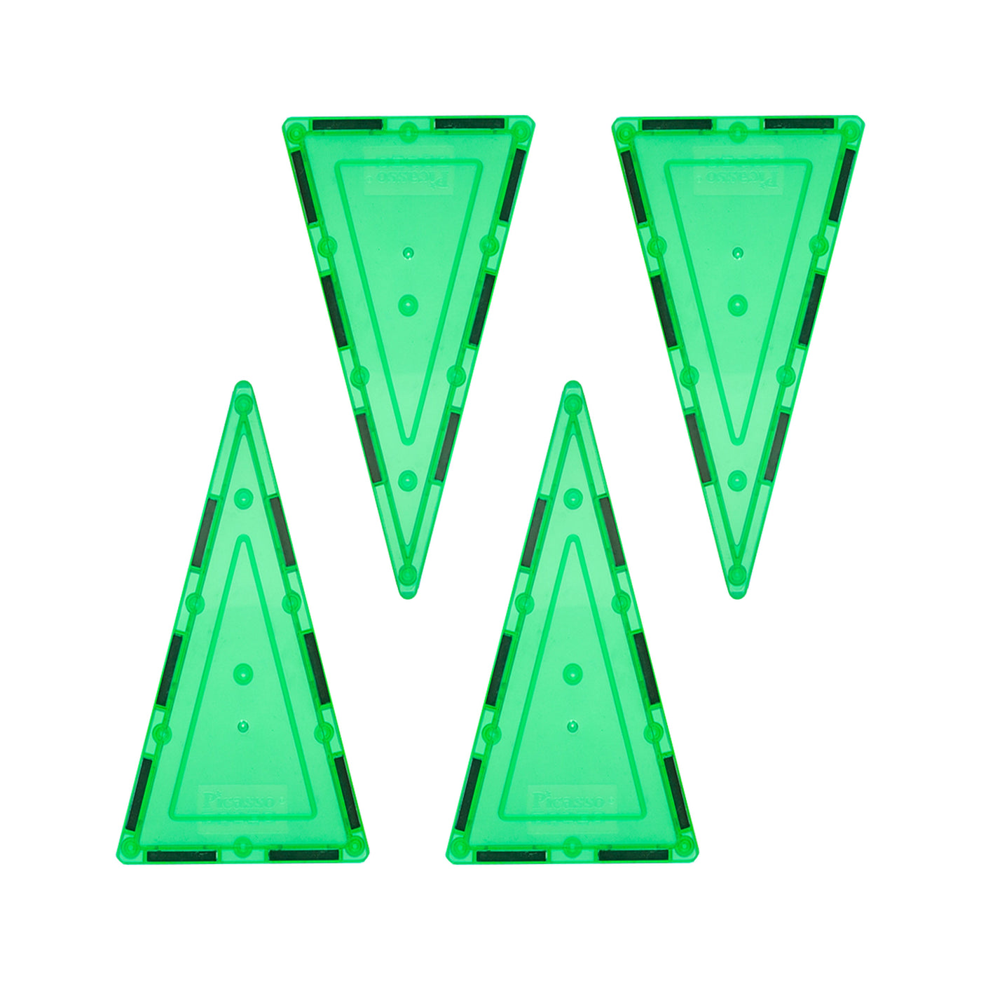 PicassoTiles 4 Piece Green Tall Triangle Magnetic Tiles