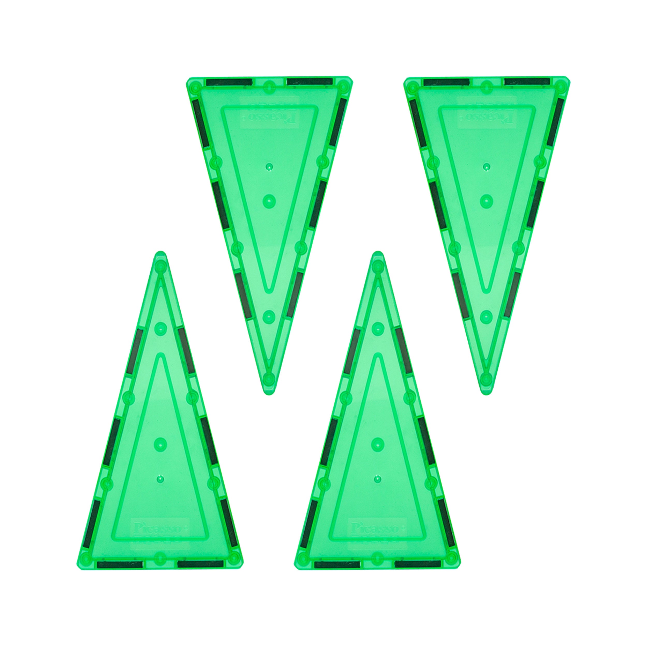 PicassoTiles 4 Piece Green Tall Triangle Magnetic Tiles