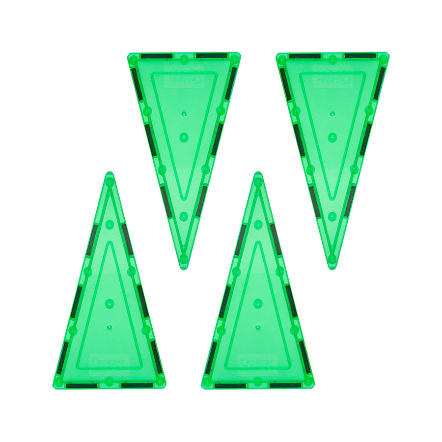 PicassoTiles 4 Piece Green Tall Triangle Magnetic Tiles