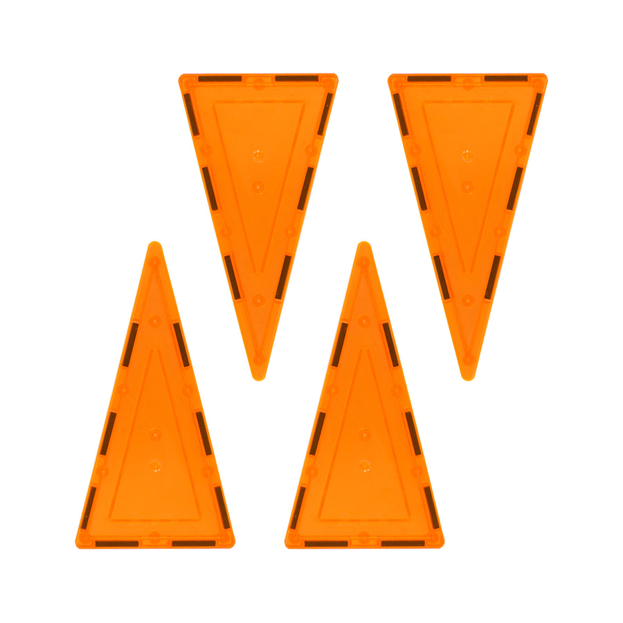 PicassoTiles 4 Piece Orange Tall Triangle Magnetic Tiles