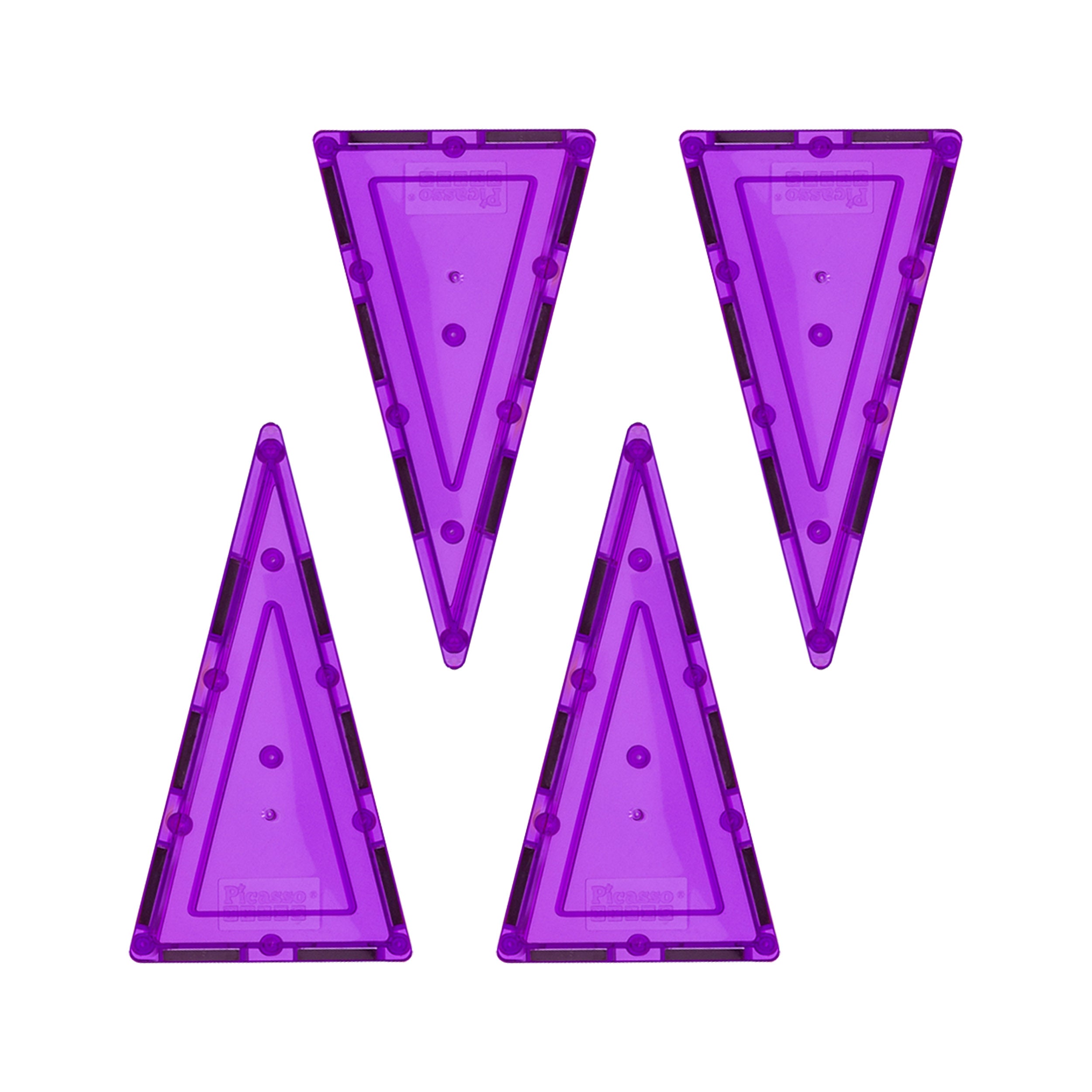 PicassoTiles 4 Piece Purple Tall Triangle Magnetic Tiles
