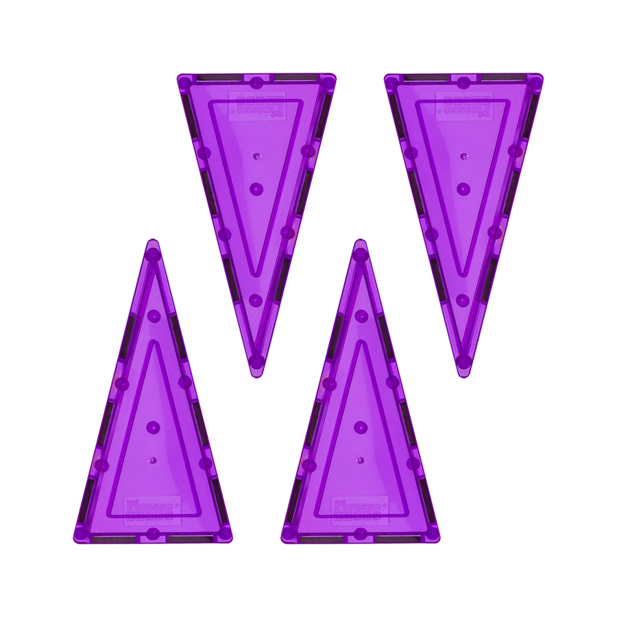 PicassoTiles 4 Piece Purple Tall Triangle Magnetic Tiles