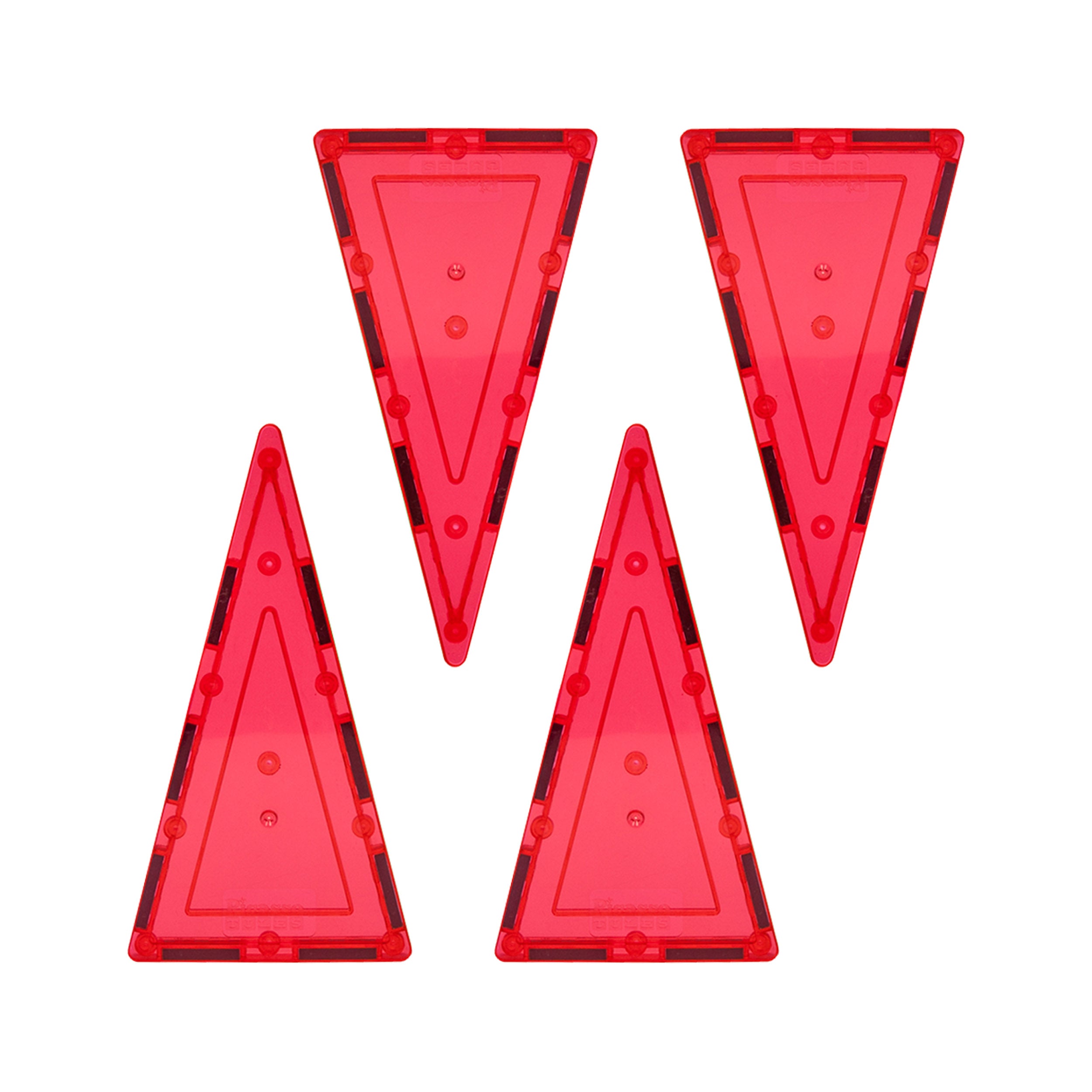 PicassoTiles 4 Piece Red Tall Triangle Magnetic Tiles