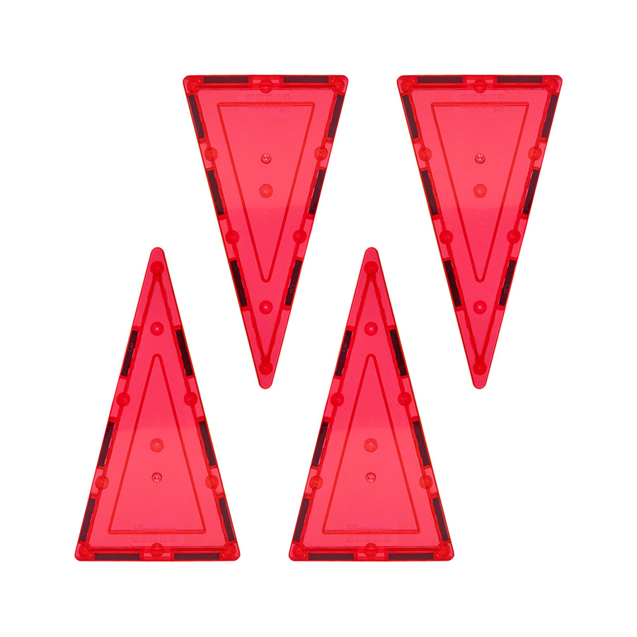 PicassoTiles 4 Piece Red Tall Triangle Magnetic Tiles