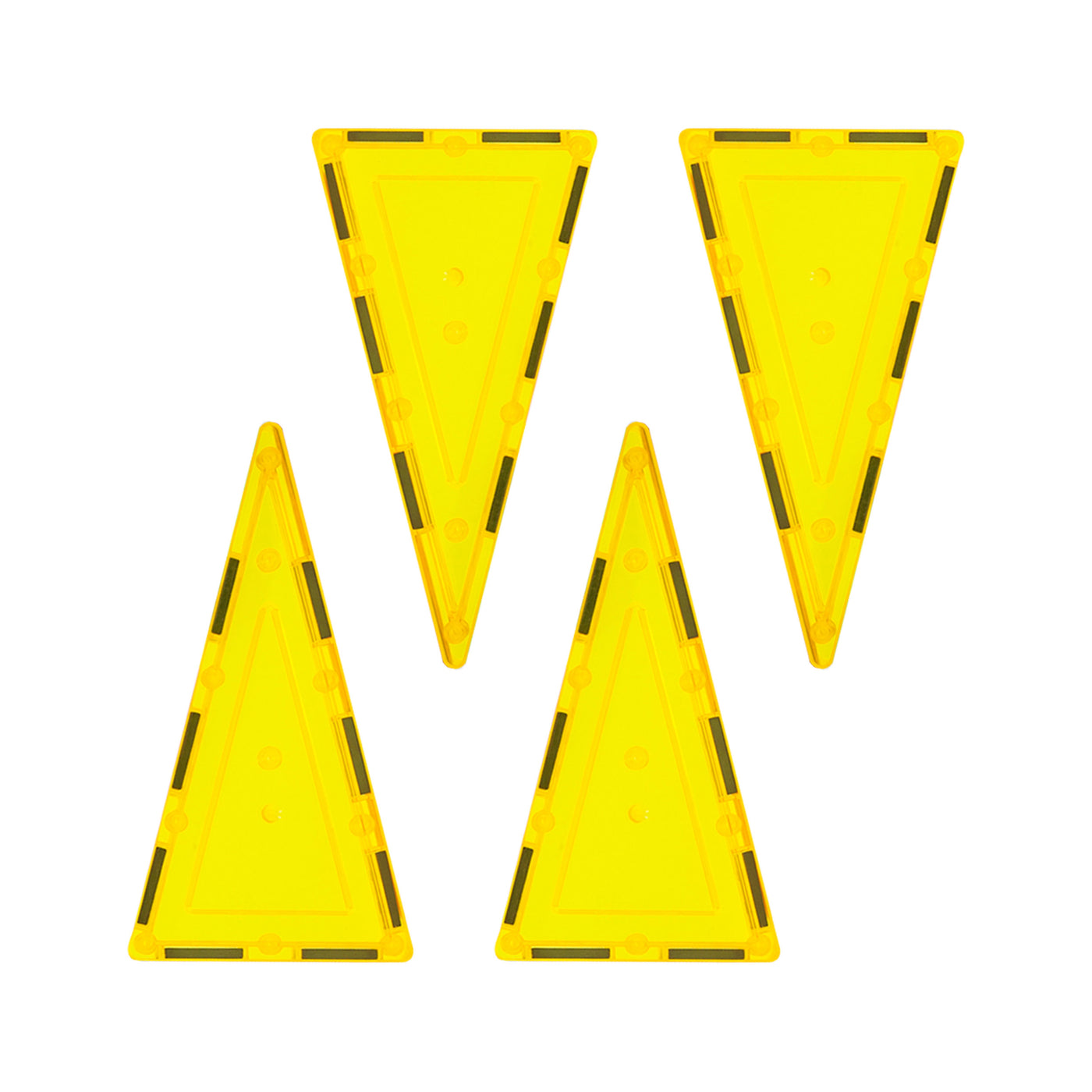 PicassoTiles 4 Piece Yellow Tall Triangle Magnetic Tiles