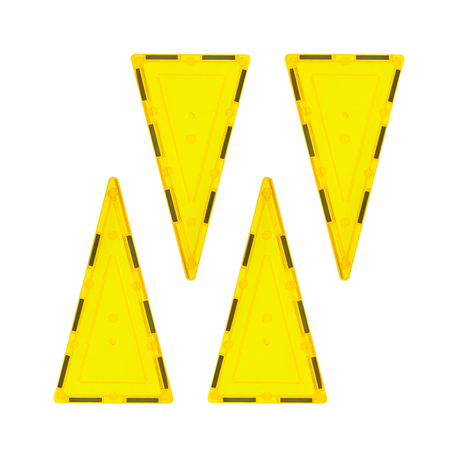 PicassoTiles 4 Piece Yellow Tall Triangle Magnetic Tiles