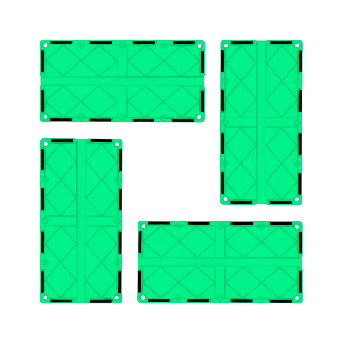 PicassoTiles 4 Piece Green Race Car Track Long Magnetic Tiles