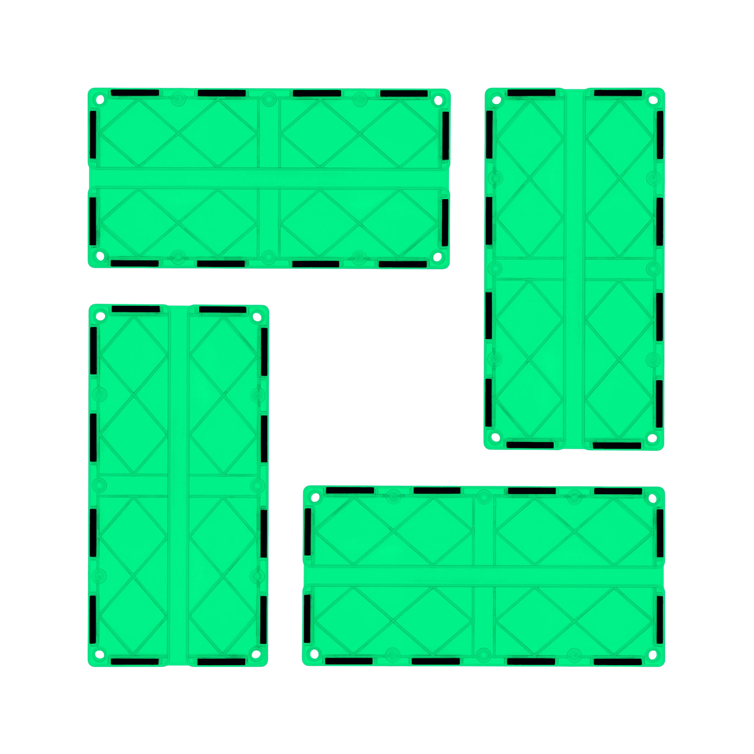 PicassoTiles 4 Piece Green Race Car Track Long Magnetic Tiles