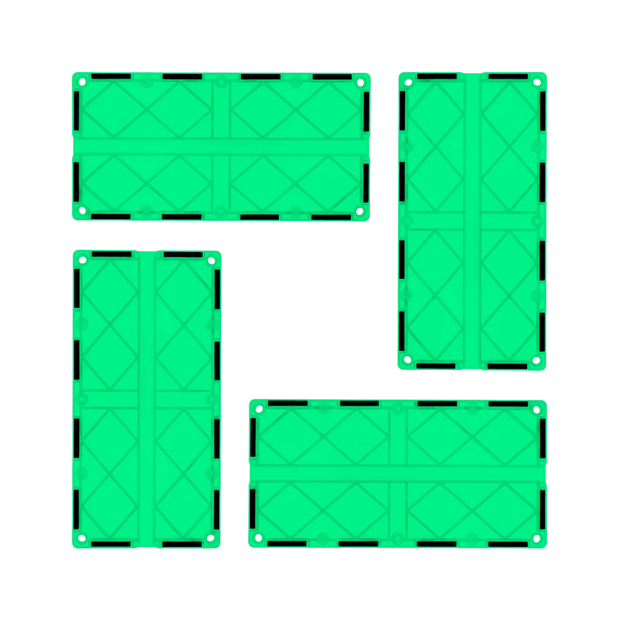 PicassoTiles 4 Piece Green Race Car Track Long Magnetic Tiles