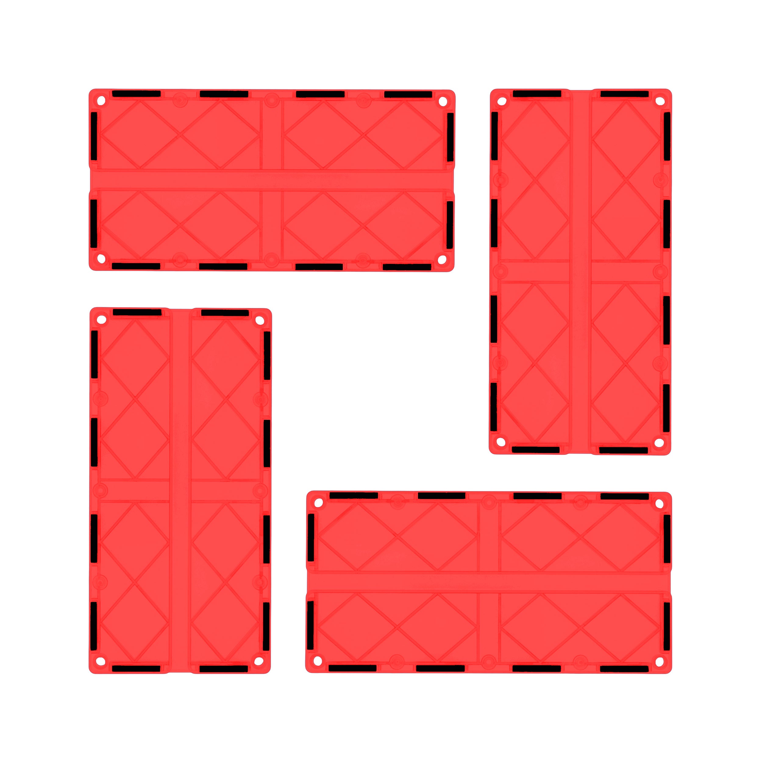 PicassoTiles 4 Piece Red Race Car Track Long Magnetic Tiles