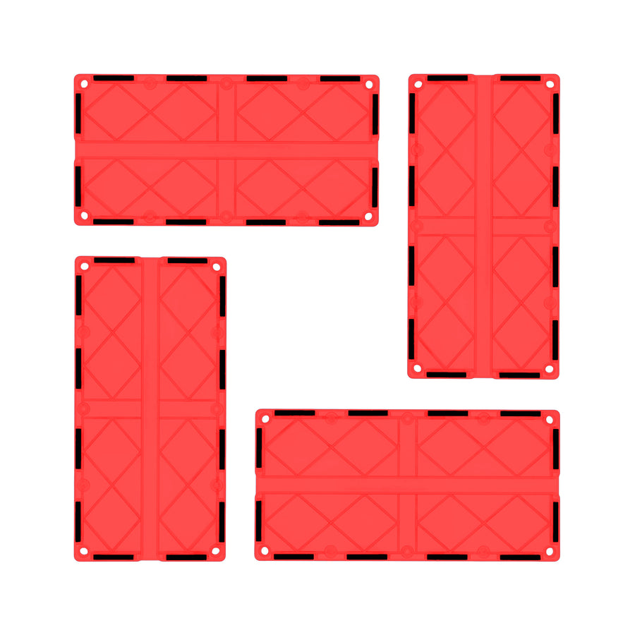 PicassoTiles 4 Piece Red Race Car Track Long Magnetic Tiles