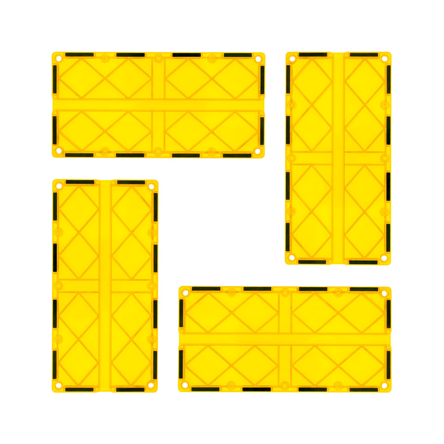 PicassoTiles 4 Piece Yellow Race Car Track Long Magnetic Tiles