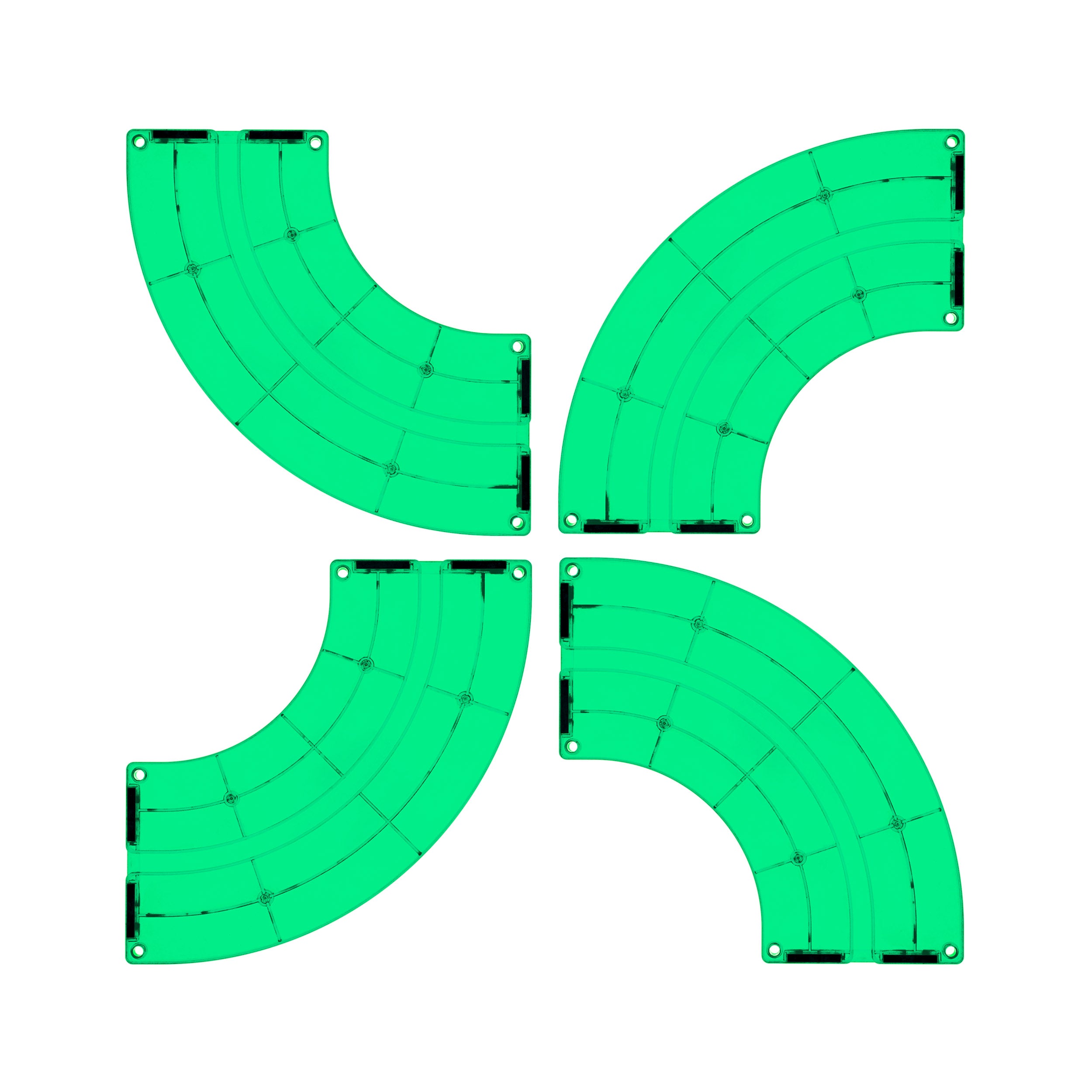 PicassoTiles 4 Piece Green Race Car Track Quarter Round Magnetic Tiles