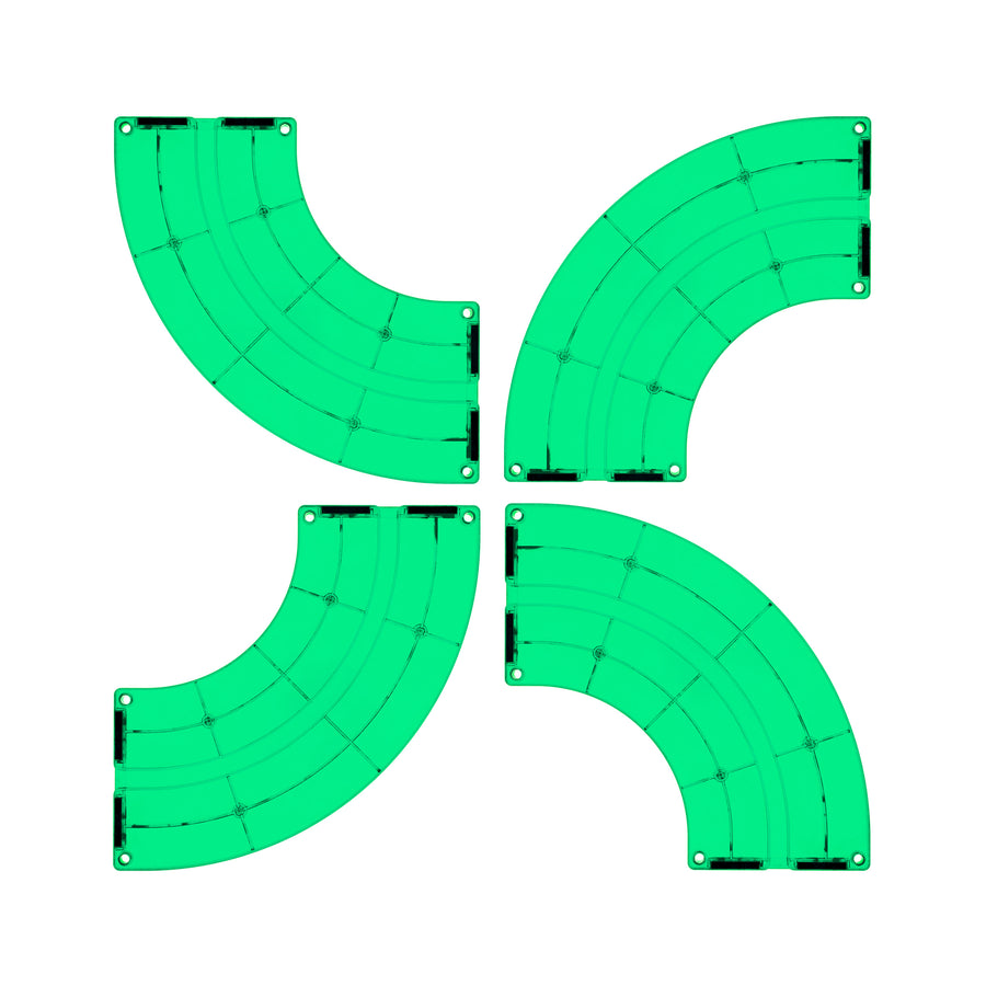 PicassoTiles 4 Piece Green Race Car Track Quarter Round Magnetic Tiles