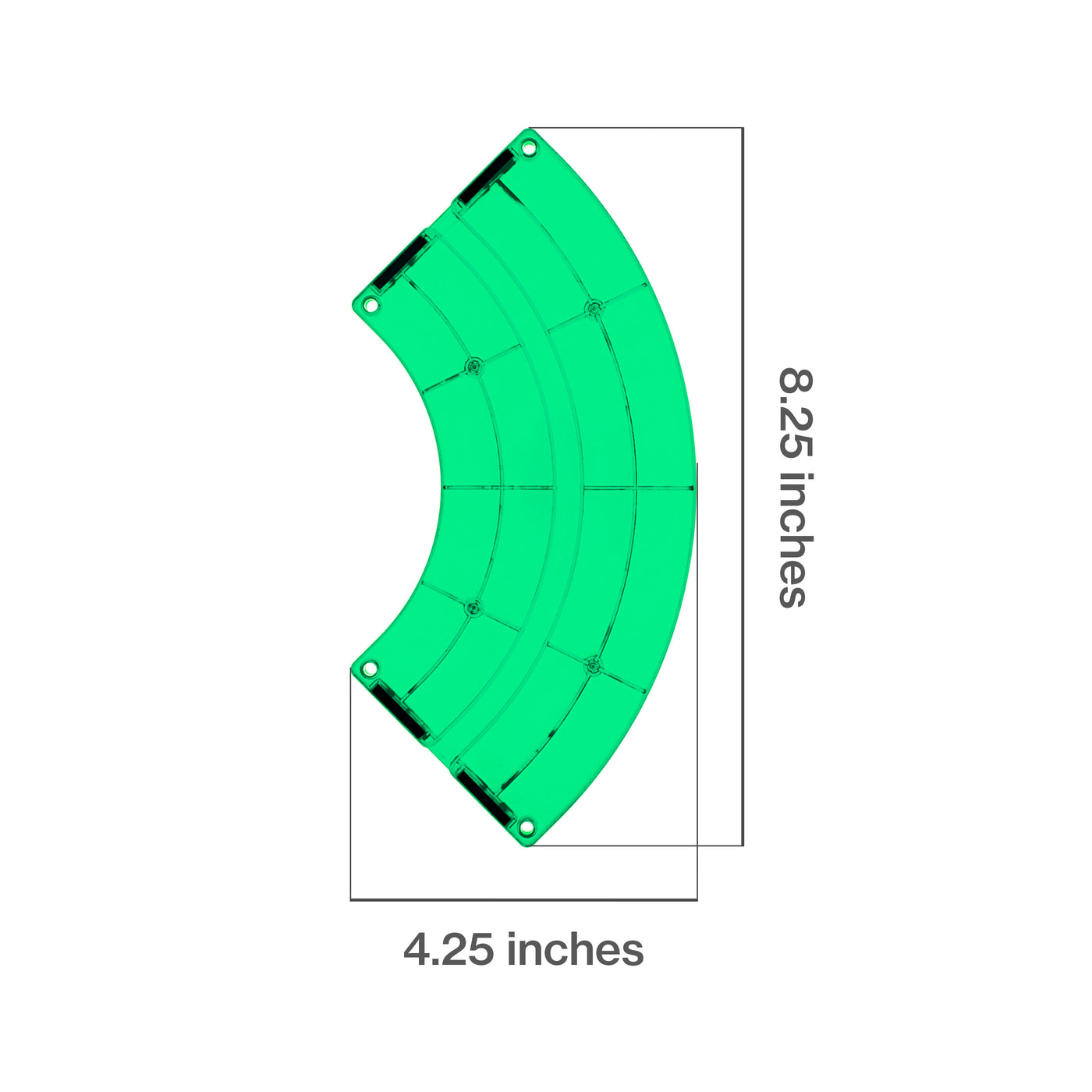 PicassoTiles 4 Piece Green Race Car Track Quarter Round Magnetic Tiles