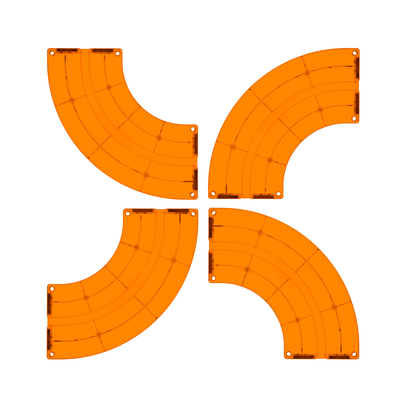 PicassoTiles 4 Piece Orange Race Car Track Quarter Round Magnetic Tiles