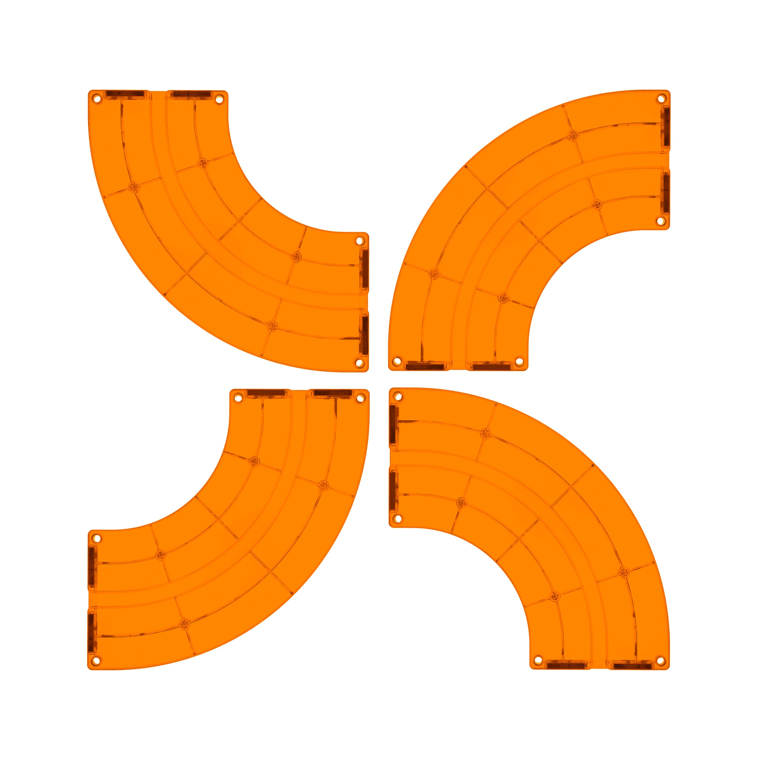 PicassoTiles 4 Piece Orange Race Car Track Quarter Round Magnetic Tiles