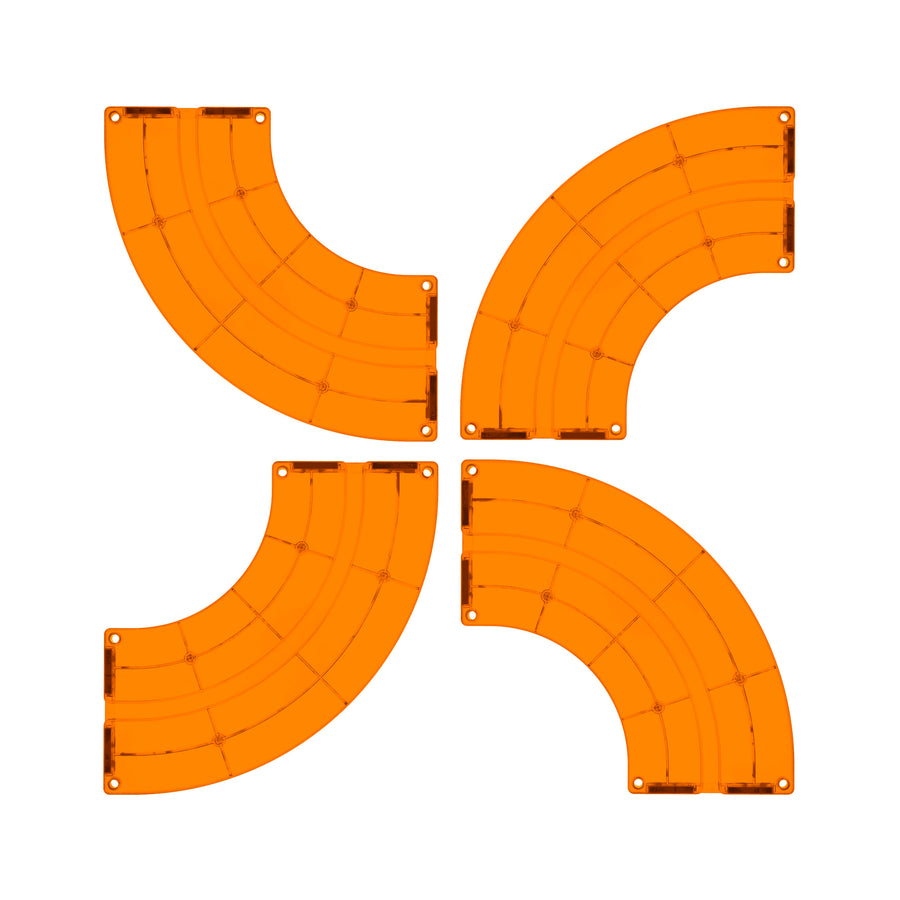 PicassoTiles 4 Piece Orange Race Car Track Quarter Round Magnetic Tiles