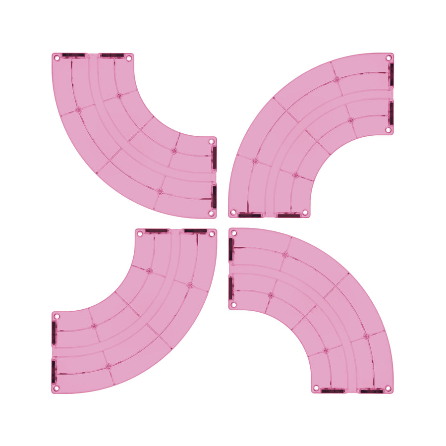PicassoTiles 4 Piece Pink Race Car Track Quarter Round Magnetic Tiles