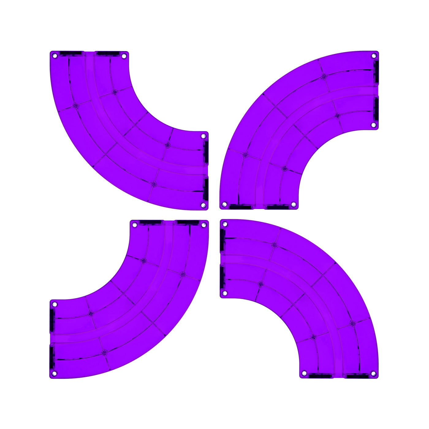 PicassoTiles 4 Piece Purple Race Car Track Quarter Round Magnetic Tiles