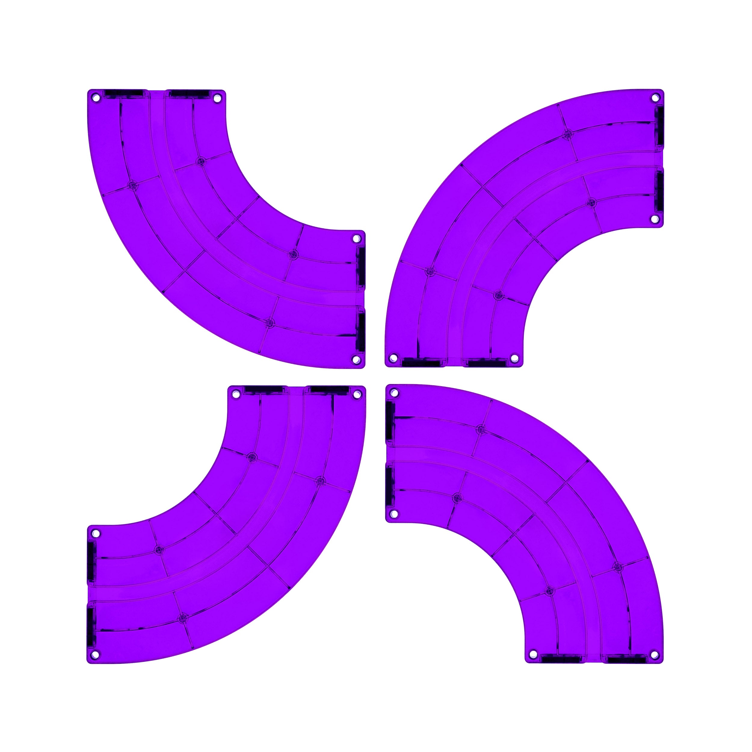 PicassoTiles 4 Piece Purple Race Car Track Quarter Round Magnetic Tiles
