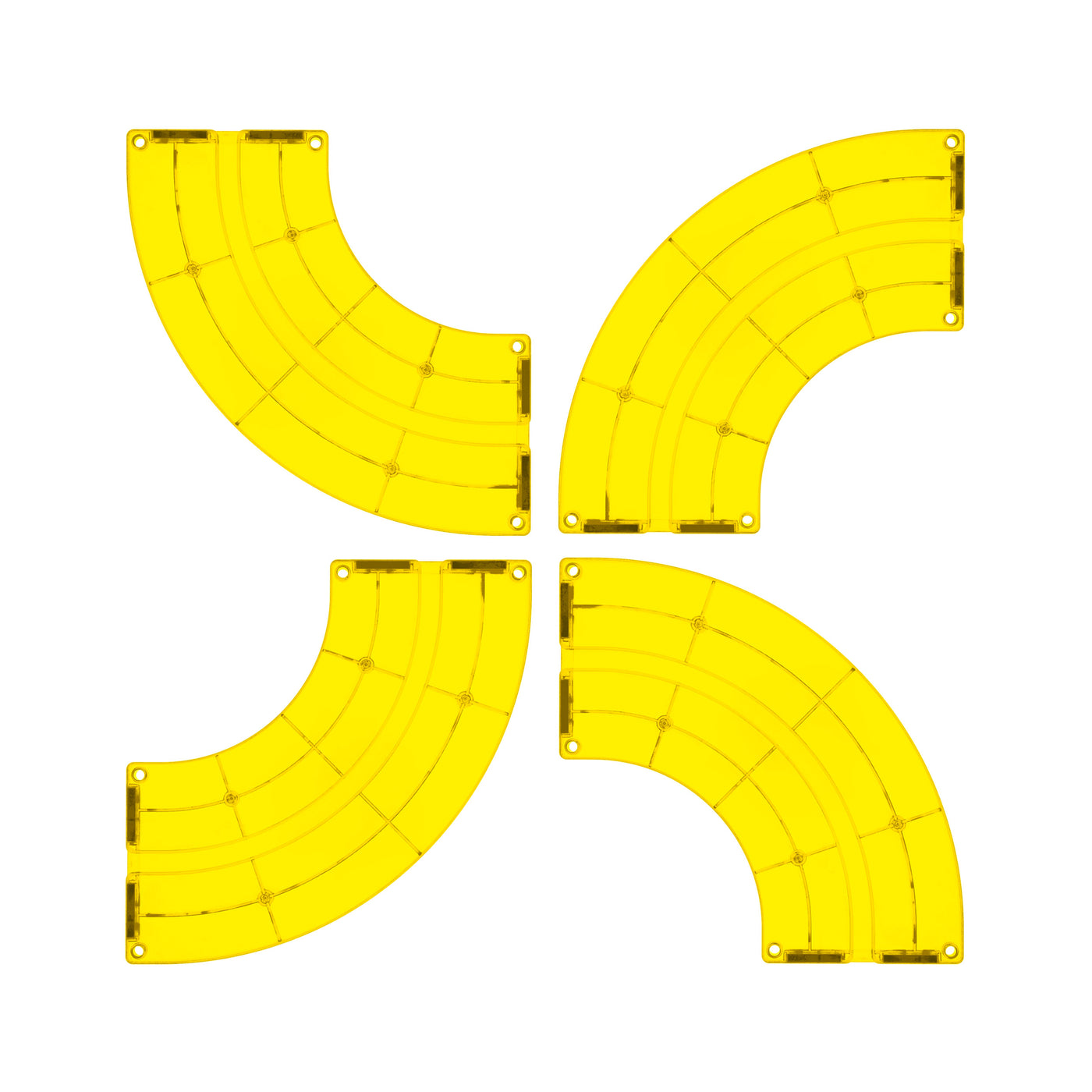 PicassoTiles 4 Piece Yellow Race Car Track Quarter Round Magnetic Tiles